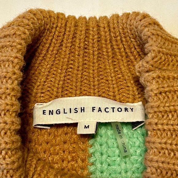 ENGLISH FACTORY (ANTHRO) MAXI CHECK, PUFFY SHORT SLEEVE, CHUNKY GUAGE SWEATER - Picture 3 of 5